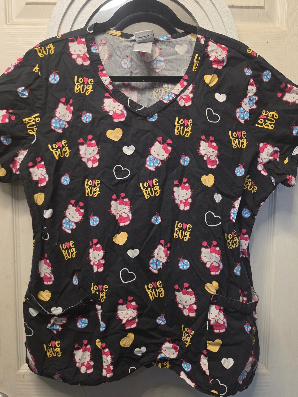 Hello Kitty Black Love Bug Scrub Top